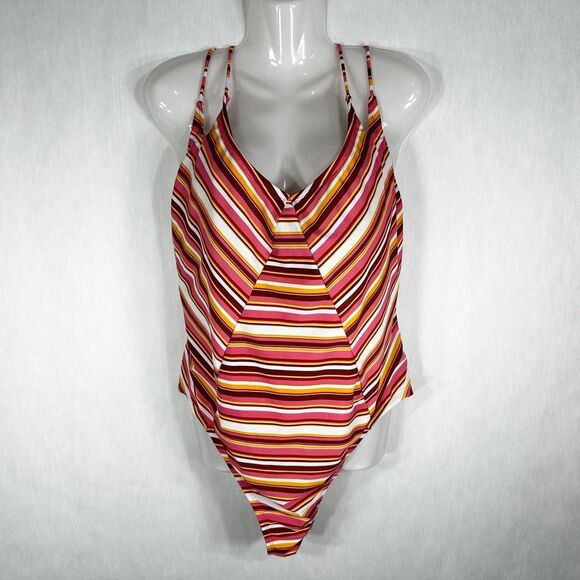 No Boundaries Plus Sz 3X Swimsuit 23W 25W Juniors Plus Orange Pink One Piece 847 - Picture 7 of 11